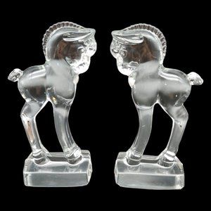 Heisey or Imperial Glass Horse Figurine Pair - 5" vtg Clear Standing Colt MCM